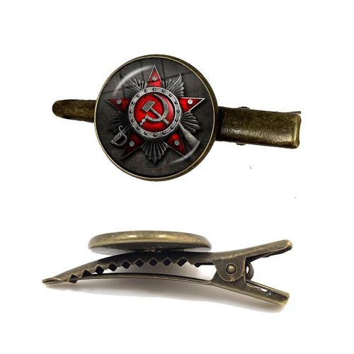 Cccp ¿ Pince À Cravate Étoile Rouge De L'armée Soviétique, Cabochon En Verre, Badges Ronds Russes, Logo Antique Bronze, Fermoir À Cravate Pour Hommes