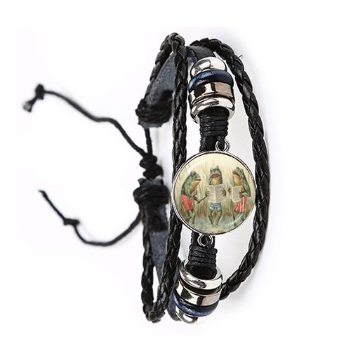 Bracelet En Cuir Noir Grenouille, 20mm, Cabochon En Verre, Le Roi Grenouille, Réglable, Bijoux Cadeaux Pour Femmes Et Hommes Amoureux, Nouvelle Collection