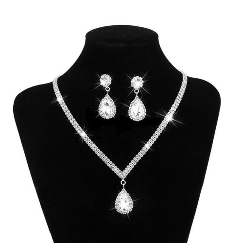 Collier Et Boucles D'oreilles En Cristal Plaqué Argent, Long Pendentif En Biscuits Goutte D'eau, Ensemble De Bijoux De Mariage Élégants Pour Patients