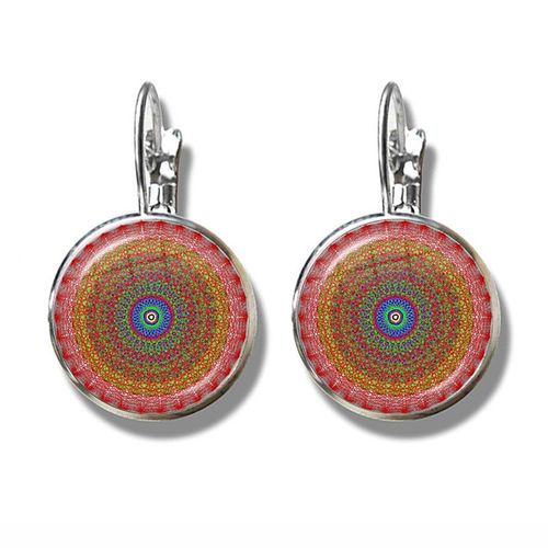 Boucles D'oreilles Amulette De Yoga Au Henné Pour Dames, Bijoux De Charme, Cabochon En Verre, Mandala, Symboles Bohèmes, Boucles D'oreilles À Crochet Français Pour Dames, 16mm
