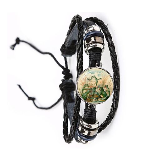 Bracelet En Cuir Noir Grenouille, 20mm, Cabochon En Verre, Le Roi Grenouille, Réglable, Bijoux Cadeaux Pour Femmes Et Hommes Amoureux, Nouvelle Collection