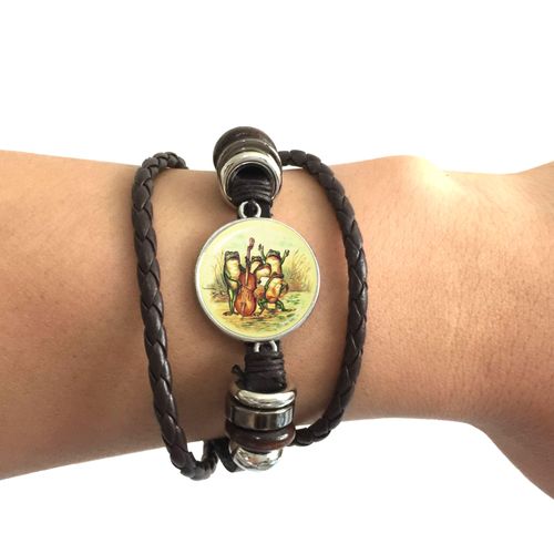 Bracelet En Cuir Noir Grenouille, 20mm, Cabochon En Verre, Le Roi Grenouille, Réglable, Bijoux Cadeaux Pour Femmes Et Hommes Amoureux, Nouvelle Collection