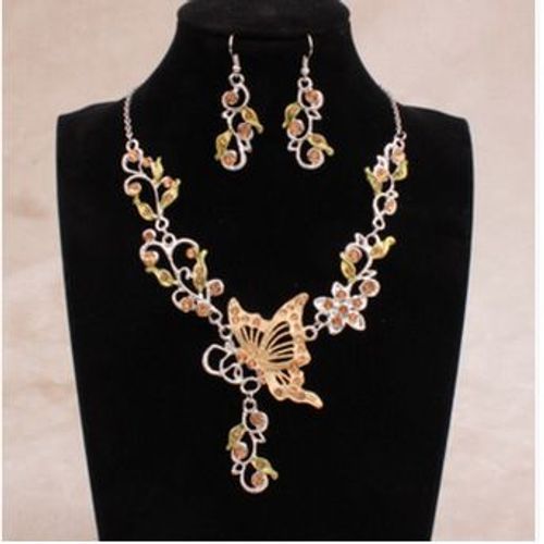 Ensemble De Bijoux De Mariage Pour Femmes Et Filles, Biscuits, Plaqué Argent, Papillon, Tour De Cou, Collier, Boucles D'oreilles, Mariée