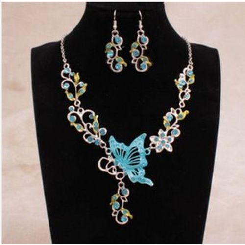 Ensemble De Bijoux De Mariage Pour Femmes Et Filles, Biscuits, Plaqué Argent, Papillon, Tour De Cou, Collier, Boucles D'oreilles, Mariée