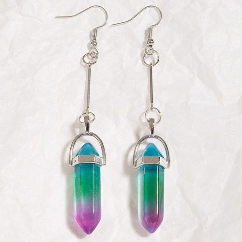 Tendance Hexagonal Reiki Pierre Naturelle Perle Goutte Boucle D'oreille Quartz Décoration Bijoux Piercing Femmes Cadeau 1 Paire Pendientes Colores