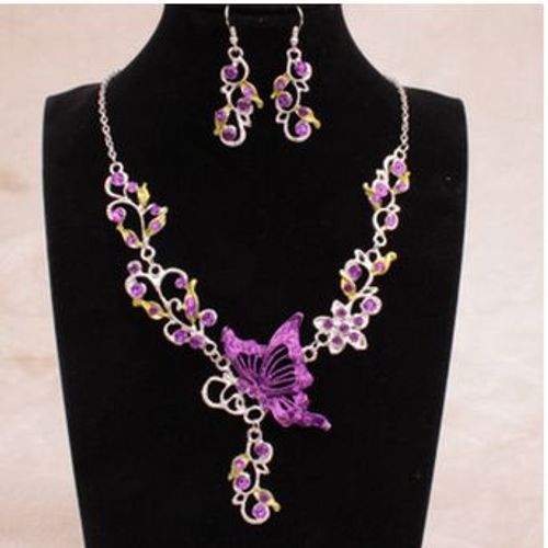 Ensemble De Bijoux De Mariage Pour Femmes Et Filles, Biscuits, Plaqué Argent, Papillon, Tour De Cou, Collier, Boucles D'oreilles, Mariée