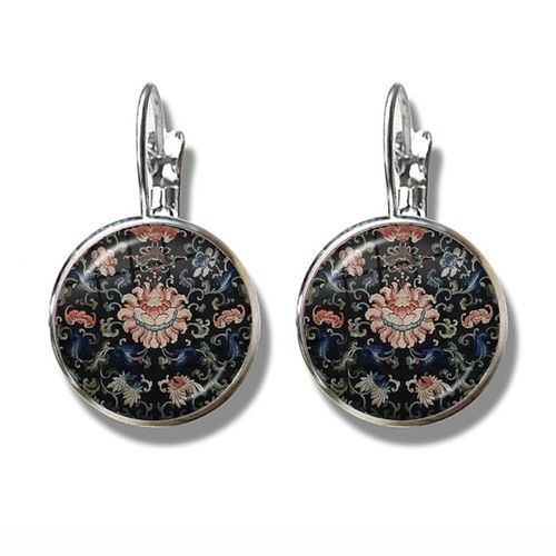 Boucles D'oreilles Amulette De Yoga Au Henné Pour Dames, Bijoux De Charme, Cabochon En Verre, Mandala, Symboles Bohèmes, Boucles D'oreilles À Crochet Français Pour Dames, 16mm