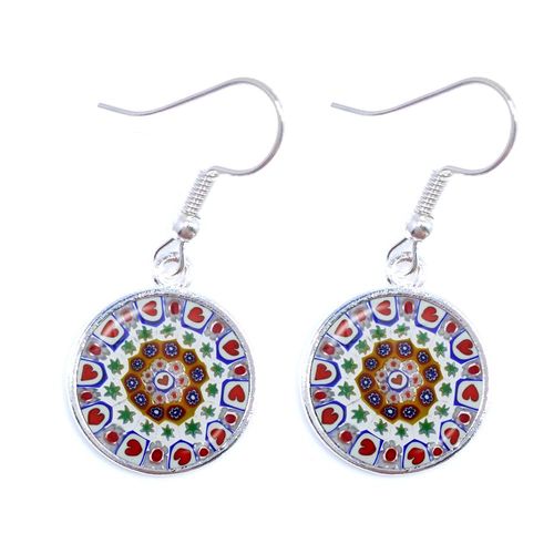 Boucles D'oreilles Pendantes Murano Millefiori Pour Femmes Et Filles, Fleur Multicolore, Boucle D'oreille Cabochon En Verre, Bijoux Cadeaux, Vente En Gros, 16mm