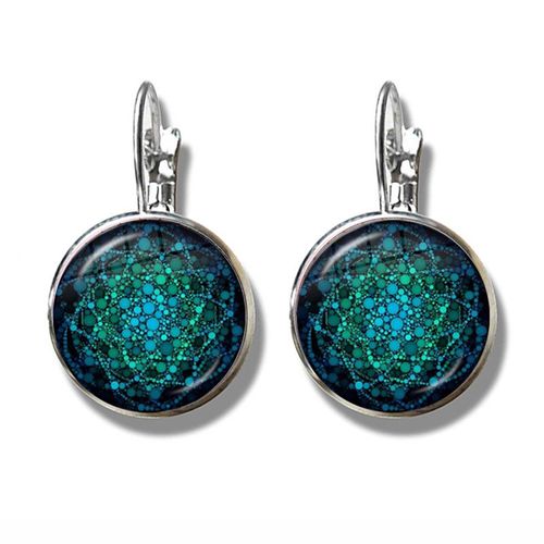 Boucles D'oreilles Amulette De Yoga Au Henné Pour Dames, Bijoux De Charme, Cabochon En Verre, Mandala, Symboles Bohèmes, Boucles D'oreilles À Crochet Français Pour Dames, 16mm