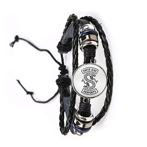 Bracelet En Cuir Rotatif Avec Cabochon Breton En Verre, Accessoires De Bracelet Punk, Bijoux Tv Riverdale, Noir Et Marron, Nouveauté