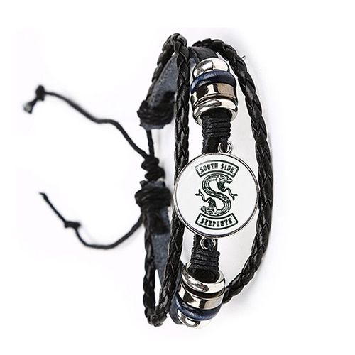 Bracelet En Cuir Rotatif Avec Cabochon Breton En Verre, Accessoires De Bracelet Punk, Bijoux Tv Riverdale, Noir Et Marron, Nouveauté