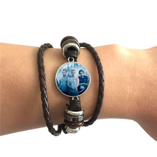 Bracelet En Cuir Rotatif Avec Cabochon Breton En Verre, Accessoires De Bracelet Punk, Bijoux Tv Riverdale, Noir Et Marron, Nouveauté