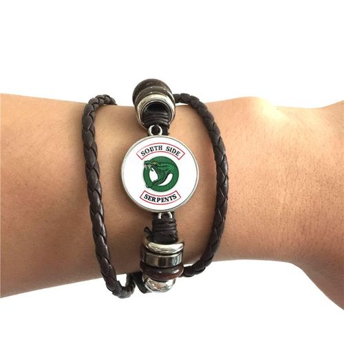 Bracelet En Cuir Rotatif Avec Cabochon Breton En Verre, Accessoires De Bracelet Punk, Bijoux Tv Riverdale, Noir Et Marron, Nouveauté