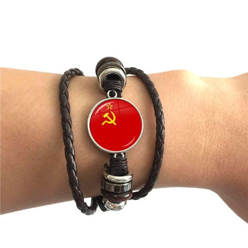 Bracelet En Cuir Noir/Marron, Badges Soviétique Vintage, Marteau Faucille, Cccp, Emblème De La Russie, Signe De Communion, Bijoux De Qualité Supérieure