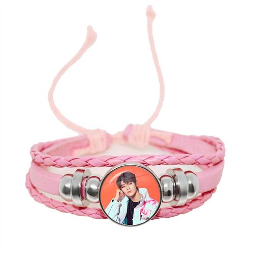 Bracelets À Breloques Kpop Stray Pour Enfants, Cabochon En Verre, Accessoires Coréens, Bracelets En Cuir Rose Pour Femmes, Couple, Cadeau Pour Enfants