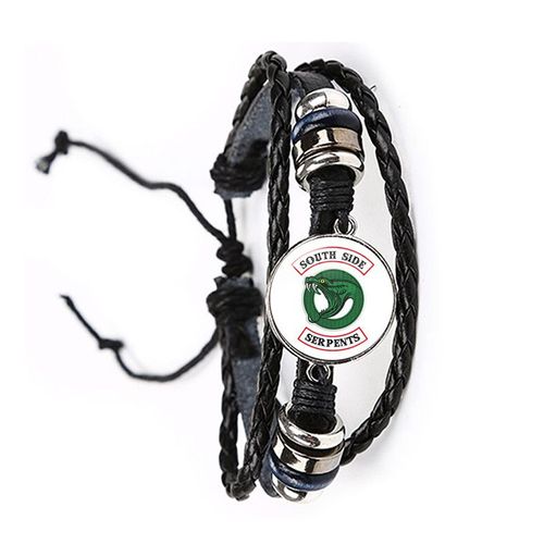 Bracelet En Cuir Rotatif Avec Cabochon Breton En Verre, Accessoires De Bracelet Punk, Bijoux Tv Riverdale, Noir Et Marron, Nouveauté