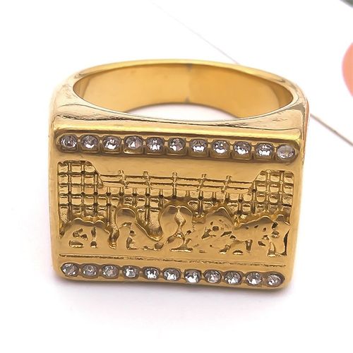 Bague Hip Hop The Last Supper Pour Hommes Et Femmes, Acier Inoxydable, Biscuits, Matiques De Jésus, Bande De Mariage, Bijoux Masculins, Document Doré, Rrr545s02