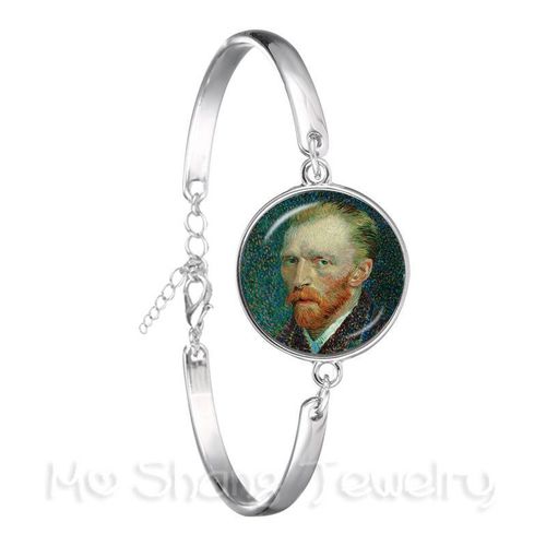 Bracelet Nuit Étoilée Van Gogh Art Picture Pour Femme, Cabochon En Verre, Plaqué Argent, Bracelet Jonc, Bijoux De Mode, Cadeau, 18mm