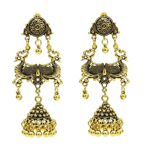 Jhumka ¿ Boucles D'oreilles Pendantes En Alliage Doré Pour Femmes, Bijoux Indiens, Vintage, Pendentifs En Forme De Cloches, Pompon En Perle, Style Bohème, Ethnique, Turc