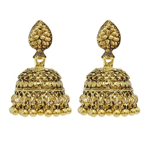 Jhumka ¿ Boucles D'oreilles Pendantes En Alliage Doré Pour Femmes, Bijoux Indiens, Vintage, Pendentifs En Forme De Cloches, Pompon En Perle, Style Bohème, Ethnique, Turc
