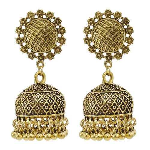 Jhumka ¿ Boucles D'oreilles Pendantes En Alliage Doré Pour Femmes, Bijoux Indiens, Vintage, Pendentifs En Forme De Cloches, Pompon En Perle, Style Bohème, Ethnique, Turc