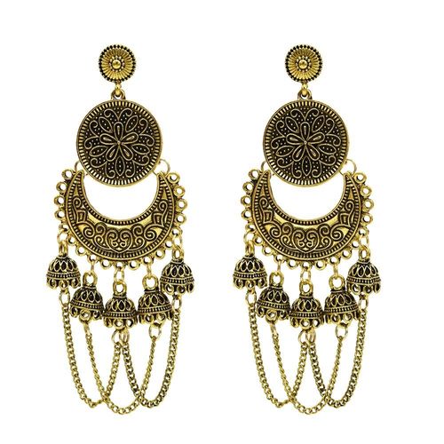 Jhumka ¿ Boucles D'oreilles Pendantes En Alliage Doré Pour Femmes, Bijoux Indiens, Vintage, Pendentifs En Forme De Cloches, Pompon En Perle, Style Bohème, Ethnique, Turc