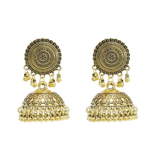 Jhumka ¿ Boucles D'oreilles Pendantes En Alliage Doré Pour Femmes, Bijoux Indiens, Vintage, Pendentifs En Forme De Cloches, Pompon En Perle, Style Bohème, Ethnique, Turc