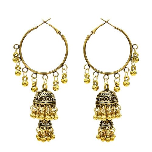Jhumka ¿ Boucles D'oreilles Pendantes En Alliage Doré Pour Femmes, Bijoux Indiens, Vintage, Pendentifs En Forme De Cloches, Pompon En Perle, Style Bohème, Ethnique, Turc