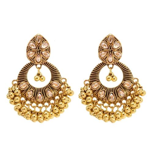 Jhumka ¿ Boucles D'oreilles Pendantes En Alliage Doré Pour Femmes, Bijoux Indiens, Vintage, Pendentifs En Forme De Cloches, Pompon En Perle, Style Bohème, Ethnique, Turc
