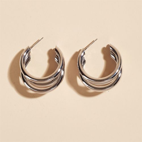 Bijoux Femme Boucle D¿Oreille Boucles D'oreilles Rondes À Trois Anneaux En Métal, Boucles D'oreilles Rétro Et À La Mode En Forme De C, Accessoires Féminins Pendientes Piercing Oreja