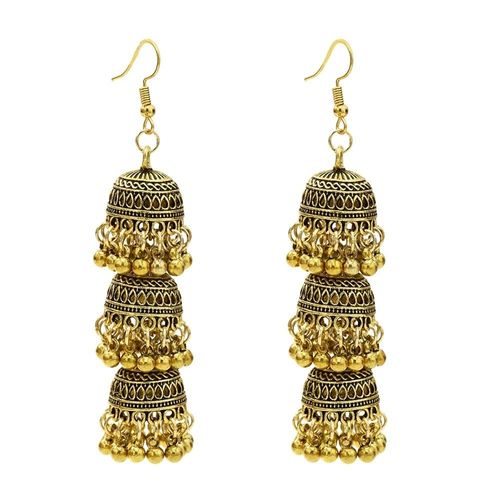 Jhumka ¿ Boucles D'oreilles Pendantes En Alliage Doré Pour Femmes, Bijoux Indiens, Vintage, Pendentifs En Forme De Cloches, Pompon En Perle, Style Bohème, Ethnique, Turc