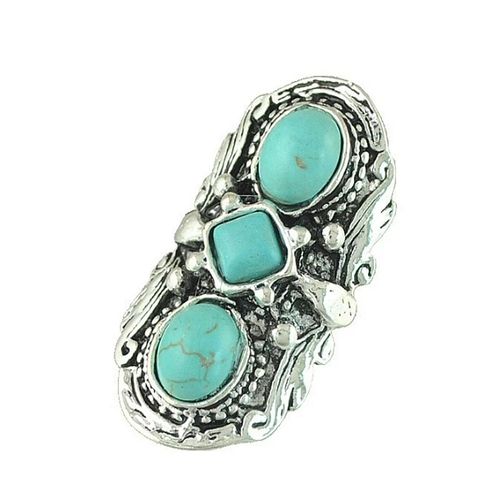 Bague Style Ethnique Bohémien, Argent Tibétain, Grande Pierre Verte, Turquoises, Vintage, Ajustable, Turquie, Oman, Gitane, Tribal, Punk, Bijoux