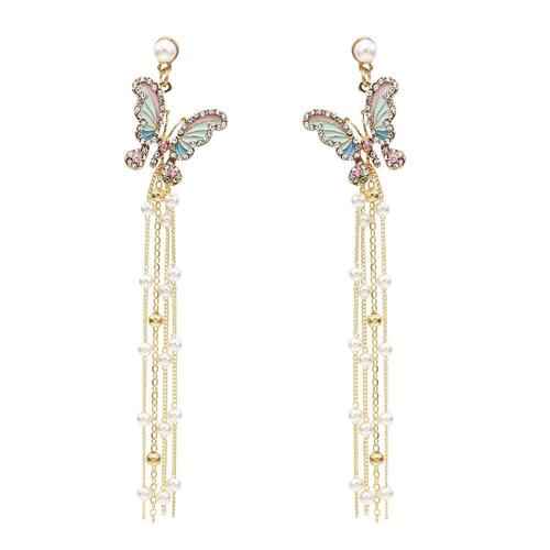 Boucles D'oreilles Papillon En Cristal Pour Femmes, Nouvelle Mode, Perles, Longues Pampilles, Bijoux Pour Filles, Cadeau, 2019