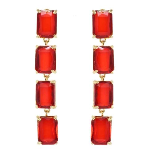 Grandes Boucles D'oreilles Carrées En Verre Rouge Pour Femmes, Longues En Cristal, Bijoux De Fête De Rue, Accessoires De Mariage