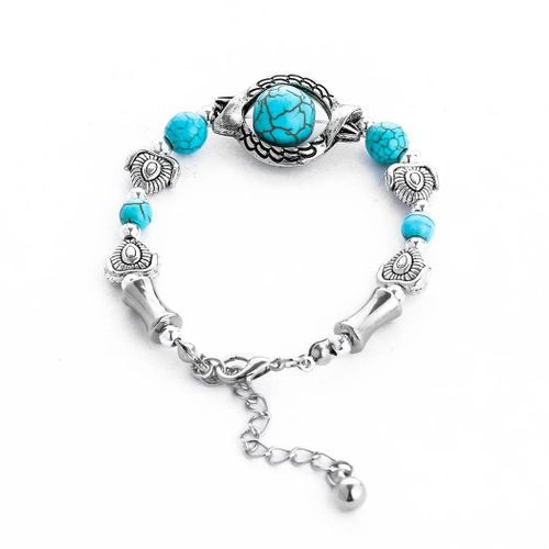 Bracelet Vintage Tibétain Turquoise Pour Homme Et Femme, Bijoux Ethniques, Gitans, Indiens, Afghans, Turcs, Pierres Acryliques Boho