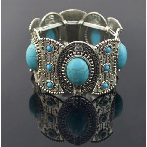 Bracelet Vintage Tibétain Turquoise Pour Homme Et Femme, Bijoux Ethniques, Gitans, Indiens, Afghans, Turcs, Pierres Acryliques Boho