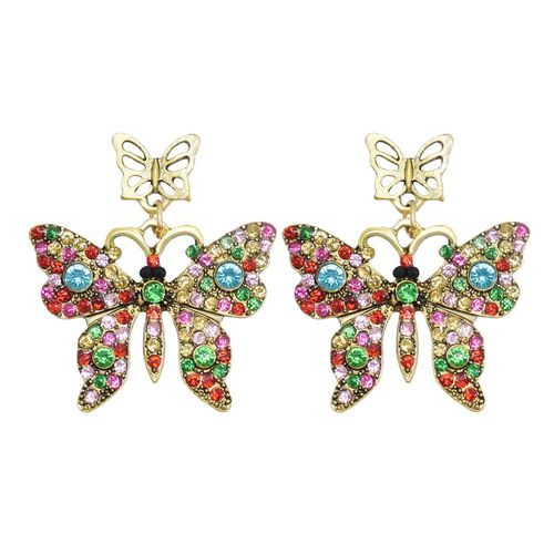 Boucles D'oreilles Papillon En Strass Pour Femmes, Bijoux En Métal Doré, Creux, Double Papillon, À La Mode, Blanc, Rose