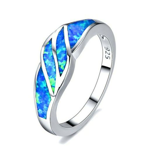 Bague En Argent Imitation Opale Bleue, Bijoux De Mariée, Breloque, Taille 6-10