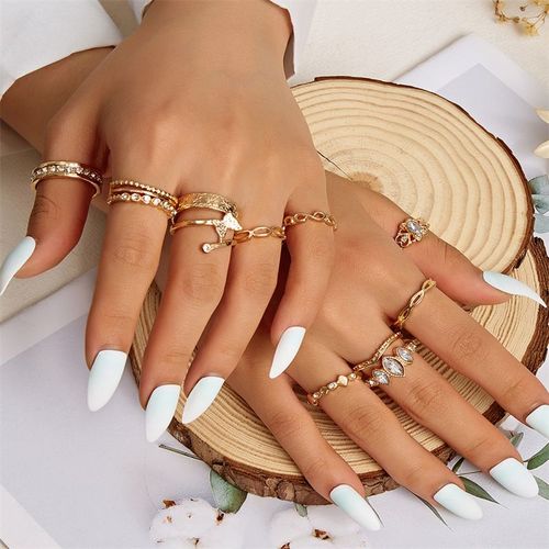 Ensemble De Bagues Vintage En Métal Doré Pour Femmes, Ensemble De Bagues Punk À Feuilles Creuses, Bijoux De Fête, 2022