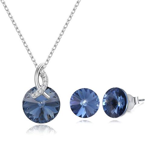 Ensembles De Bijoux En Argent Pour Femmes, Collier Pendentif En Cristal Rond, Boucles D'oreilles À Tige, Mode, Contre-Indiqué, Vente En Gros, Accessoires Pour Femmes, Cadeau