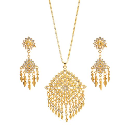 Ensemble Collier Et Boucles D'oreilles Dorés Pour Femmes, Pendentif En Cristal Biscuits Creux, Tour De Cou Pompon Cuir Chevelu, Ensembles De Bijoux, Mode Thaïlandaise