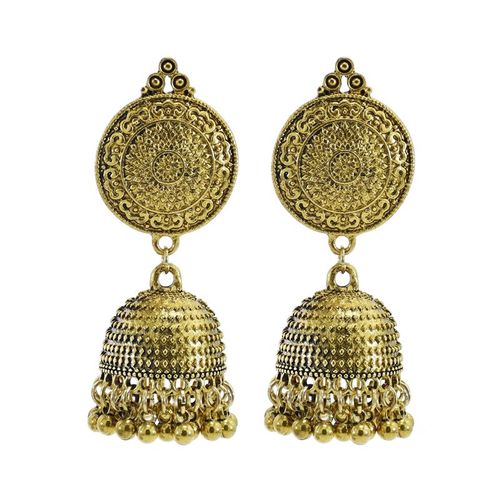 Jhumka ¿ Boucles D'oreilles Pendantes En Alliage Doré Pour Femmes, Bijoux Indiens, Vintage, Pendentifs En Forme De Cloches, Pompon En Perle, Style Bohème, Ethnique, Turc