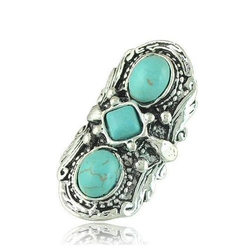 Grande Bague Ronde En Pierre Verte Pour Femme, Bague Punk Bohème, Bague De Mariage Mariée, Turquoise Oxydée Indienne, Bijoux Gitans Rétro Réglables