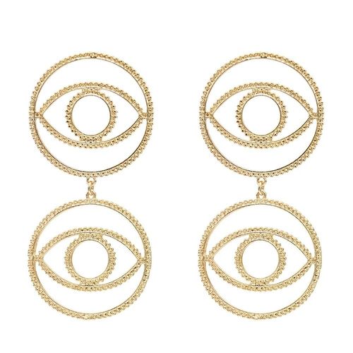 Boucles D'oreilles Vintage Pour Femmes, Bijoux En Forme D'oeil, Rond, Couleur Or, Mode Coréenne, Strass, Géométrique