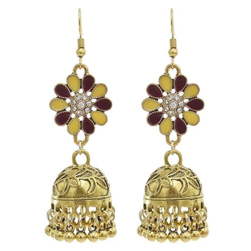 Jhumka ¿ Boucles D'oreilles Indiennes En Métal Doré Pour Femmes, Pendentif Classique À Grande Cloche En Forme De Fleur Goutte À Goutte, Bijoux Turcs, Thaïlandaises