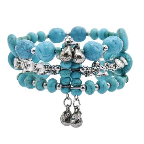 Bracelet Vintage Tibétain Turquoise Pour Homme Et Femme, Bijoux Ethniques, Gitans, Indiens, Afghans, Turcs, Pierres Acryliques Boho