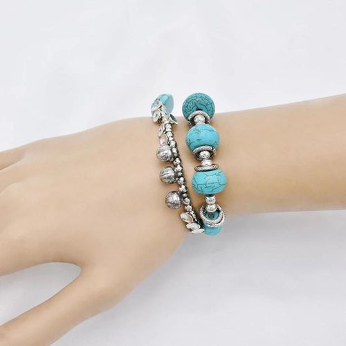 Bracelet Vintage Tibétain Turquoise Pour Homme Et Femme, Bijoux Ethniques, Gitans, Indiens, Afghans, Turcs, Pierres Acryliques Boho