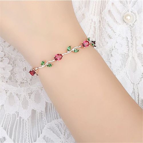Bracelet De Tennis En Or Rose Plaqué Argent 18k, Deux Tons De Pierres Précieuses
