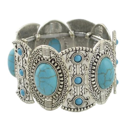 Bracelet En Pierre Acrylique Pour Femmes Et Hommes, Vintage, Tibétain, Turquoise, Élastique, Gitane, Bijoux Tribaux Turcs Turcs
