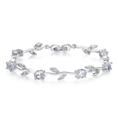 Bracelet De Tennis En Or Rose Plaqué Argent 18k, Deux Tons De Pierres Précieuses